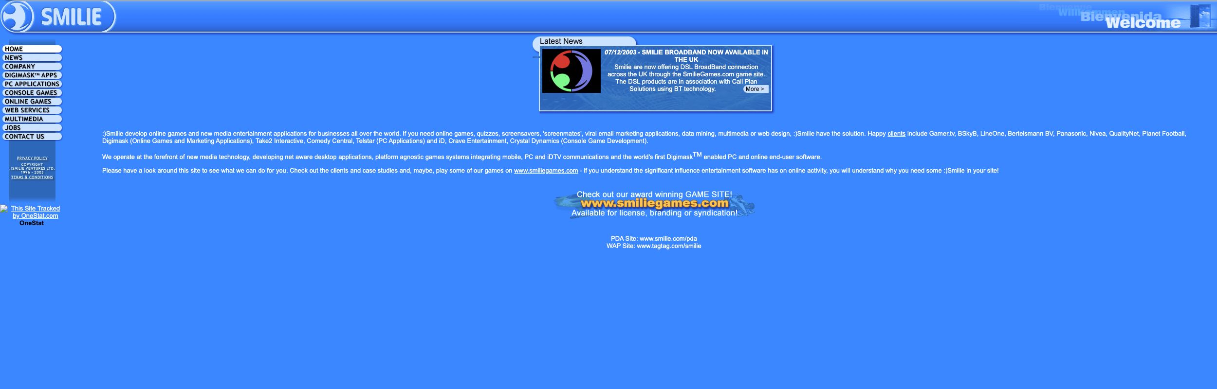 Archived Smilie homepage, 10 February 2004